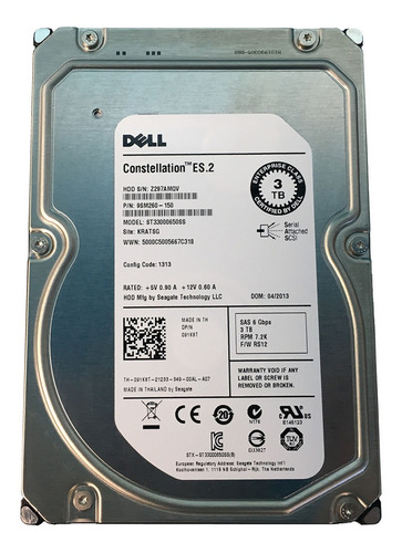 Hd Sas 3tb 3,5 7.2k Servidor Dell Constellation Es.2 St33000650ss Enterprise 091k8t Cor Prateado