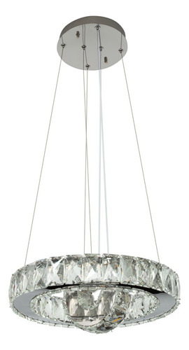 Lustre Duplo 2 Aros Cristal Legítimo Sala Jantar Pendente Led 24w Tokyo Redondo Aço Inox 130x30cm