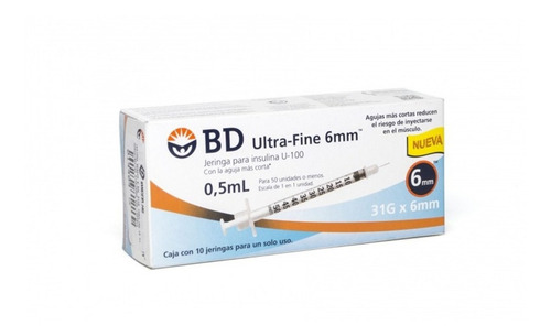 Jeringa Bd Ultra-fine 0.5 Ml 31g 30 Unidades Descartable 6 Ml