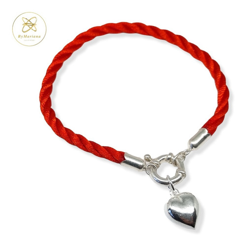 Pulsera Plata Hilo Seda Rojo Dije Corazon Plata Inf Marinero