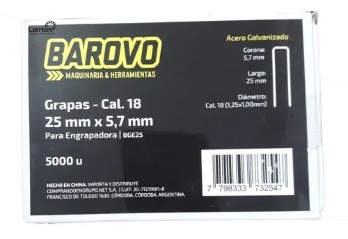 Imagen 2 de 5 de Grampas Para Engrapadora Neumatica 25mm X 5,7mm Barovo