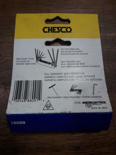 Juego De Llaves Allen Chesco Pulgada 9 Medidas Visegrip Usa