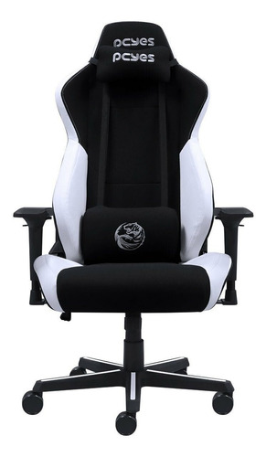 Cadeira de escritório Pcyes Mad Racer V8 Turbo gamer ergonômica  preta e branca com estofado de poliéster