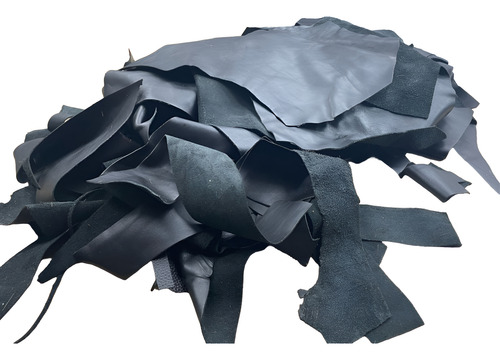 Retazo De Cuero Vacuno Para Artesanos X 3kg Negro Liso