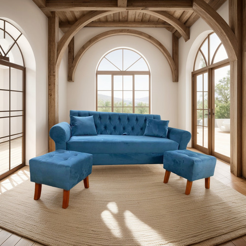 Sofa Baul Con 2 Puff Más Cojines