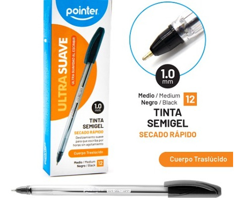 Boligrafo Ultra Suave Pointer 1mm X12 Pcs Tinta Semigel 