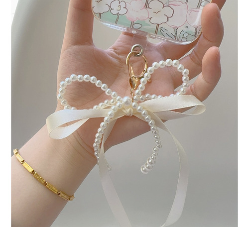 Llavero Con Forma De Lazo De Perla Blanca, Bolsa En Forma De