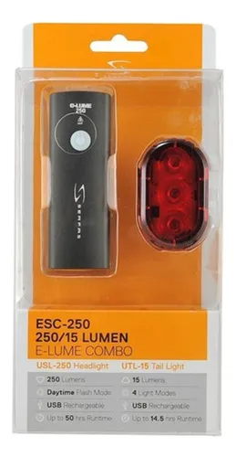 Faro delantero Serfas E-Lume 250 lúmenes E Vista Light Utl-15 lúmenes