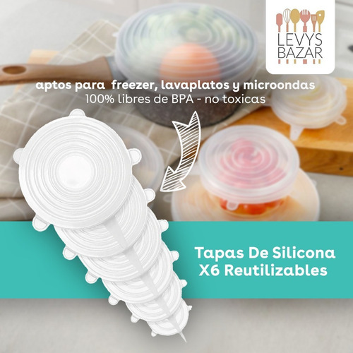 Imagen 4 de 10 de Pack 6 Tapas De Silicona Reutilizables Elastizadas Bowls