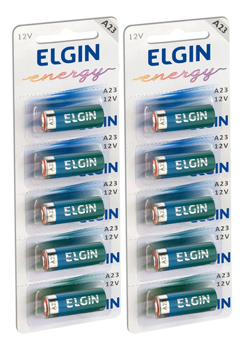 10 Pilhas Baterias Elgin 23a 12v A23 Alcalina 2 Cartelas