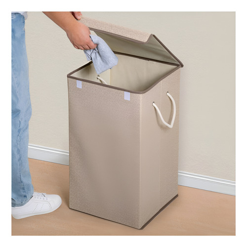 Cesto Latte Para Ropa Sucia Con Tapa Beige Lisa
