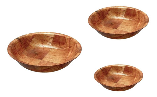 Ensaladeras Fuentes Redonda Madera Laminada Set X3 Bowl