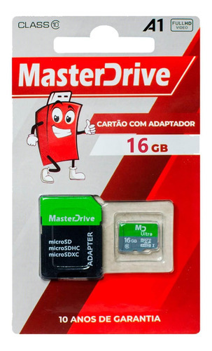Cartão De Memória Micro Sd 16gb Masterdrive Classe 10