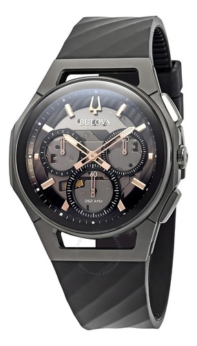 Relógio de pulso Bulova 98A162 com corria de borracha cor preto - fondo cinza/preto