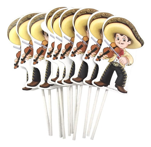 12 Cake Toppers De Mariachi Mexicano Para Fiesta Patria