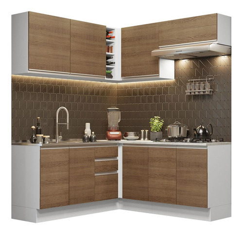 Armario De Cocina Integral Esquinera 349cm Glamy Madesa 03 Color Blanco