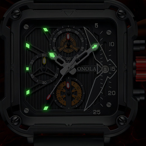 Reloj Cronógrafo Cuadrado Con Calendario De Cuarzo Onola Color Del Bisel Rose Black Black