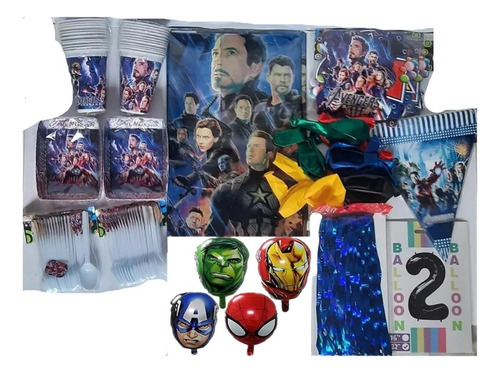 Kit Decoración Avengers 24 Niños+vasos+numero70cm+mantel