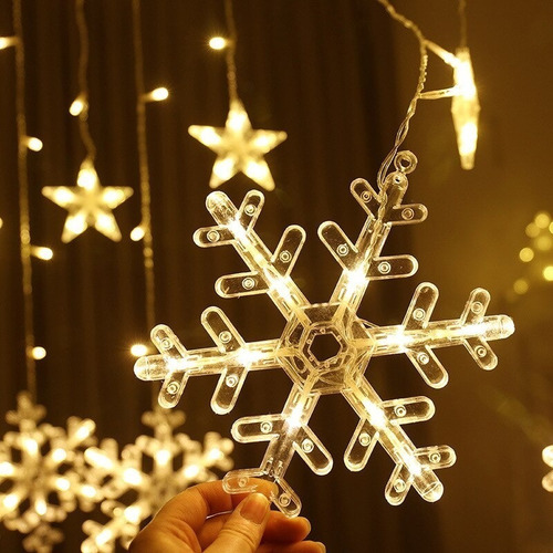 Imagen 7 de 10 de Cascada Led Blanco Calido 3 Metros Copo De Nieve Navidad