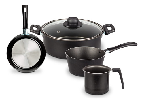 Batería De Cocina 5 Piezas Aluminio Antiadherente Negra