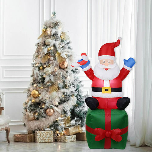 Mc Santa Claus Inflable Sentado En Caja Regalo Para Iluminar