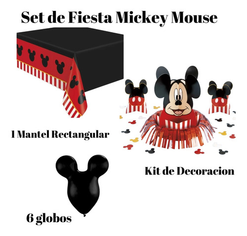 Set De Decoracion, Mickey Mouse, Mantel, Centro, Globo Fiest