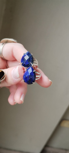 Anillo Lapislazuli Regulable Baño Plata