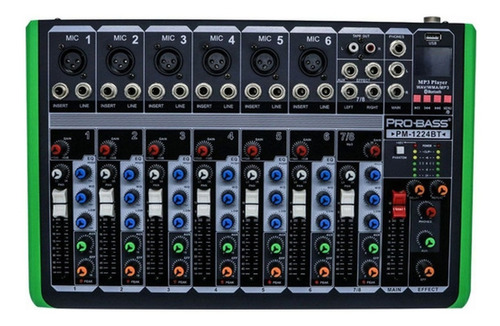 Mixer Consola Probass Pm1224bt Bluetooth Mp3 Usb 12 Can