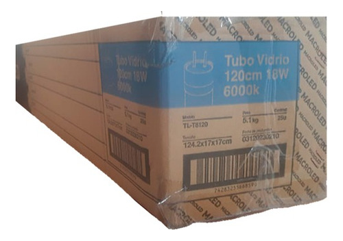 Caja X25 Tubo Led 120cm Vidrio 18w Macroled Luz Fría 