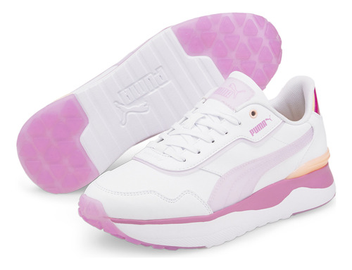 Tenis Puma R78 Voyage Con Plataforma Y Franja Mujer   Blanco