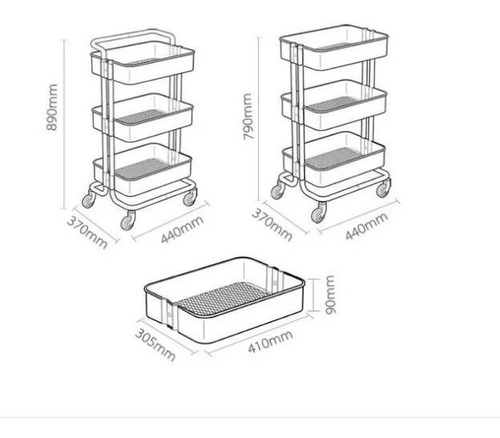 Imagen 4 de 9 de Carro Organizador Rodante Metálico Multiusos (iva Incluido)