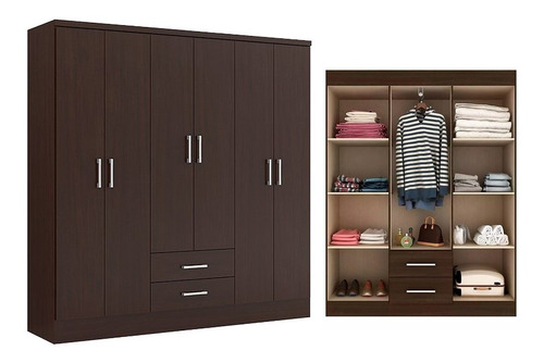 Ropero 6 Puertas 2 Cajones Placard Tabaco Mueble Web