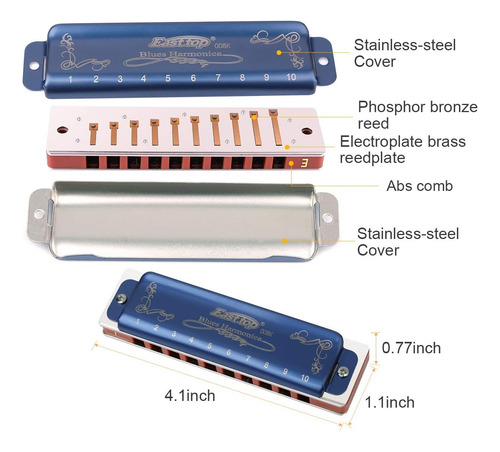 Easttop Professional H Blues Key Of E 10 Agujeros 20 To...