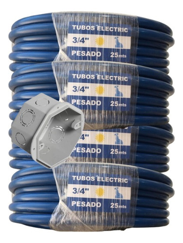 Pack X4 Manguera Eléctrica Azul + 20 Caja Pvc 10x5/octogonal