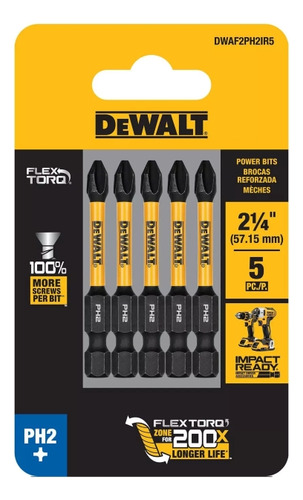 Set 5 Puntas Phillips 2-1/4 Flextorq Dwaf2ph2ir5 Dewalt