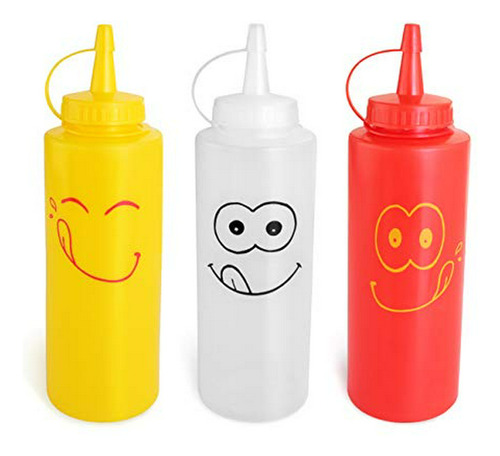 Set De Botellas Exprimibles Con Caritas Sonrientes, Plástico