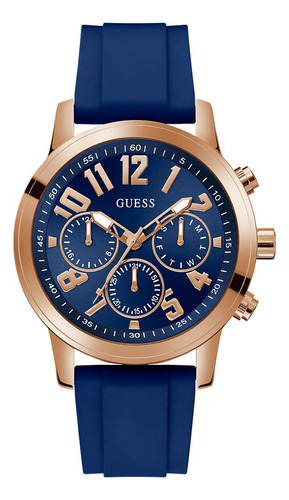 Reloj Guess Gw0708g3 Hombre Multifuncion Malla Azul Bisel Bronce Fondo Azul