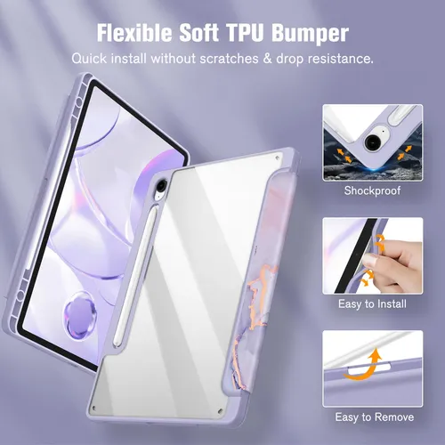 Funda Híbrida Delgada Para Galaxy Tab S9 Fe De 10.9 Pulgadas Lila Mármol
