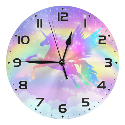 Reloj De Pared Colorido De Unicornio Arco Iris, Silencios
