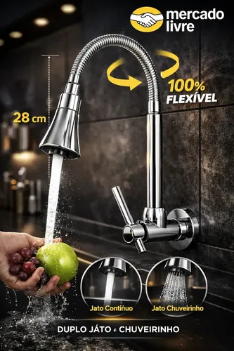 Torneira Cozinha Gourmet Parede 2 Dois Jatos Mais Vendida 66absco...