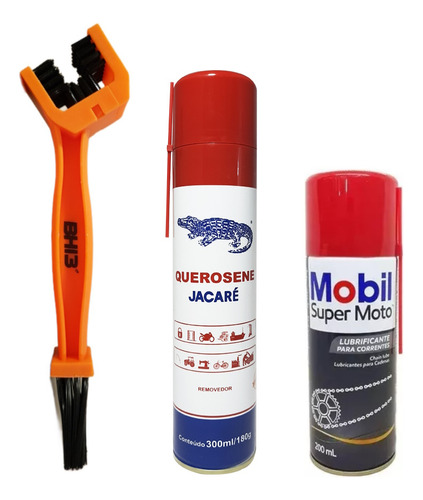 Kit Escova Limpeza Corrente Mobil Chain Jacaré Spray 300ml