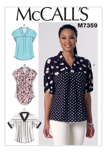 Mccall's Patterns M7359 Mujer Cuello V Dolman Manga Tops Zz