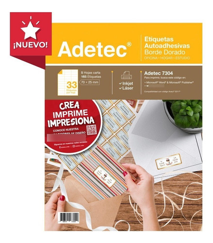 165 Etiqueta Folia Dorada Con Adhesivo 70x25mm Adetec