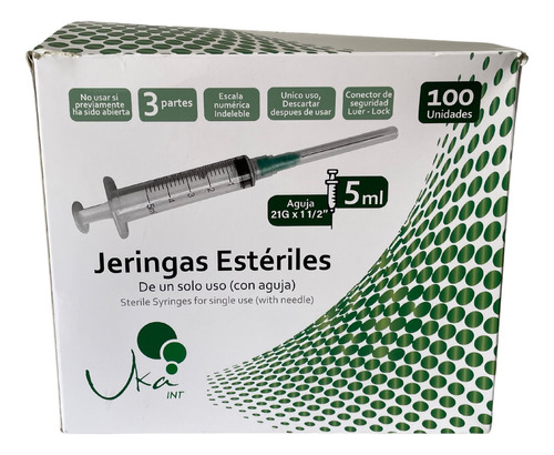 Jeringa Hipodermica 5 Ml Aguja 21g X1 1/2 - Caja X100