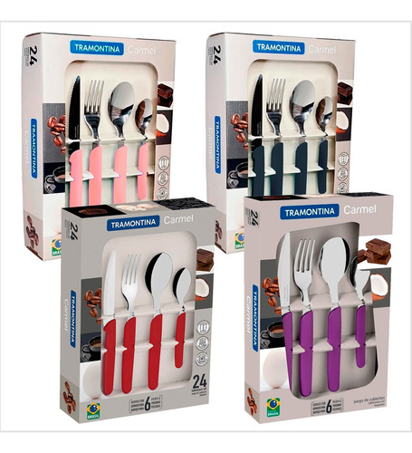 Cubiertos Tramontina Juego 24 Pzas Cocina Carmel Set Colores