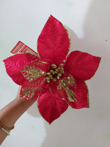 Flor De Navidad Roja Con Dorado 