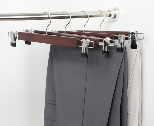 20 Ganchos Para Ropa De Madera Con Clip Antideslizantes Caoba