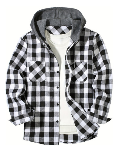 Camisa De Abrigo Y Camisa A Cuadros Con Capucha Para Hombre