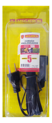 Extensão Cordão Prolongador Pp 2 Pino 5m 10a  Preto Megatron