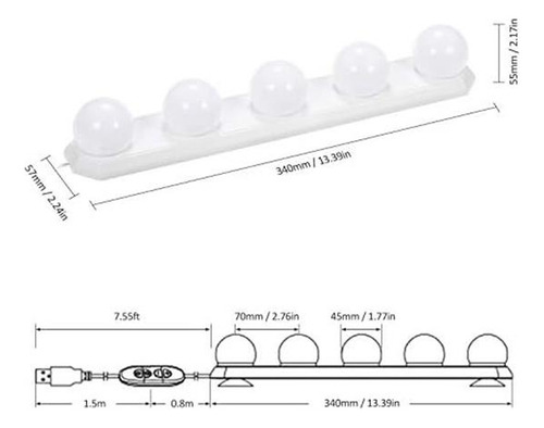 Tomshine Led Vanity Para Espejo 5 Bombillas 3 Modos De Color